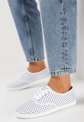 Białe Tenisówki w Kropki przed Kostkę Renormia. Białe obuwie sportowe damskie Born2be, przed kostkę, bez zapięcia, tenisowe. Za 34.99 zł.