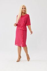 Amarantowa sukienka Estelle - zwiewna szyfonowa kreacja PLUS SIZE XXL OVERSIZE JESIEŃ. Czerwone sukienki damskie Moda Size Plus Iwanek, bez wzorów, z elastanu, eleganckie, bez ramiączek. Za 379.90 zł.