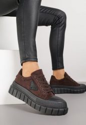 Brązowe Sneakersy Vices na Grubej Podeszwie z Geometryczną Aplikacją Leanae. Brązowe obuwie sportowe damskie Born2be, z jeansu, bez zapięcia. Za 89.99 zł.