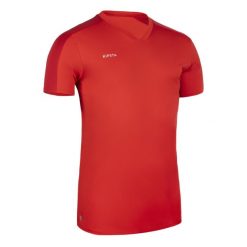 Koszulka piłkarska z krótkim rękawem Kipsta Essential. Niebieskie koszulki damskie KIPSTA, l, bez wzorów, z materiału, bez kołnierzyka, bez ramiączek. Za 29.99 zł.