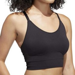 Biustonosz sportowy damski Adidas Seamless. Czarne biustonosze sportowe damskie Adidas, bez wzorów. Za 102.00 zł.