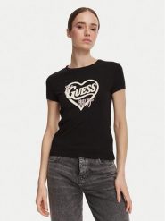 Guess T-Shirt V6YI09 K4276 Czarny Slim Fit. Czarne t-shirty damskie Guess, xs, z aplikacjami, z bawełny, bez kołnierzyka. Za 154.99 zł.