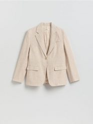 Lniana marynarka - beżowy. Brązowe marynarki i żakiety damskie Reserved, l, bez wzorów, z tkaniny. Za 399.99 zł.