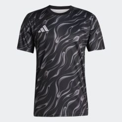 Koszulka piłkarska ADIDAS treningowa. Czarne bluzki damskie Adidas, m, bez wzorów, bez kołnierzyka, bez ramiączek. W wyprzedaży za 119.99 zł.