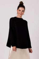 Sweter Oversize z Nietoperzowym Rękawem - Czarny. Czarne swetry klasyczne damskie MOE, uniwersalny, z materiału, bez kołnierzyka. Za 201.90 zł.