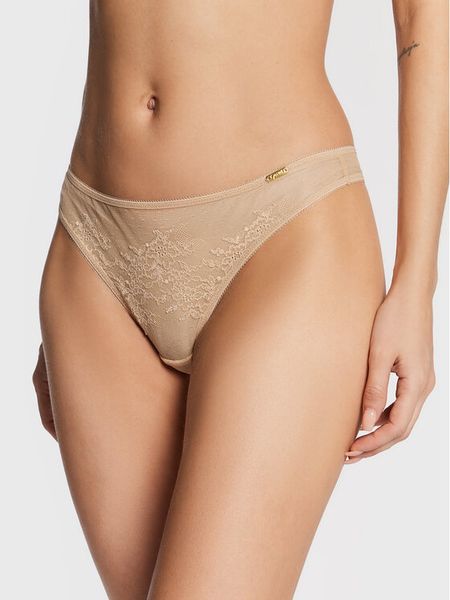 Gossard Stringi Glossies 13006 Beżowy. Brązowe stringi Gossard, bez wzorów, z syntetyku. Za 89.99 zł.