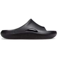 Klapki dla dorosłych Crocs Mellow Recovery Slide. Czarne klapki damskie Crocs, bez wzorów, bez obcasa, bez zapięcia. W wyprzedaży za 142.97 zł.