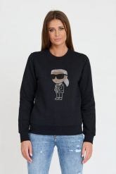 KARL LAGERFELD Czarna bluza Ikonik 2.0. Czarne bluzy damskie KARL LAGERFELD, xs, bez wzorów, bez kaptura. W wyprzedaży za 599.99 zł.