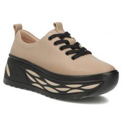 Skórzane półbuty sneakersy damskie na platformie taupe Filippo DP8006. Półbuty damskie Filippo, bez wzorów, ze skóry, bez obcasa, na platformie, bez zapięcia. Za 209.99 zł.