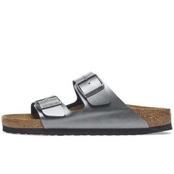Klapki Birkenstock Arizona, Birko Flor Damskie. Czarne klapki damskie Birkenstock, bez wzorów, bez obcasa, bez zapięcia. Za 383.30 zł.