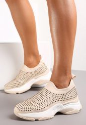 Beżowe Buty Sportowe na Grubej Podeszwie w Cyrkonie Elerene. Brązowe obuwie sportowe casual damskie Renee. Za 49.99 zł.