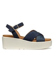 Geox Skórzane sandały "Xand" w kolorze granatowym na koturnie rozmiar: 39. Niebieskie sandały damskie Geox, bez wzorów, z materiału, z otwartym noskiem, bez obcasa, na koturnie, bez zapięcia. Za 261.57 zł.