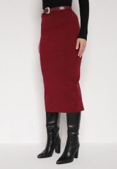 Bordowa Ołówkowa Spódnica z Wiskozą Zdobiona Rozcięciem i Paskiem Rowedela. Czerwone spódnice damskie Born2be, na co dzień, m, z aplikacjami, z wiskozy, eleganckie, midi. Za 79.99 zł.