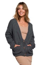 Krótki Rozpinany Kardigan z Kieszeniami - Antracytowy. Szare kardigany damskie MOE, l, bez wzorów, z materiału. Za 238.90 zł.
