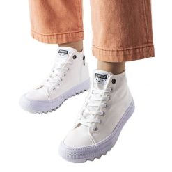 Białe trampki za kostkę Big Star FF274241. Białe trampki damskie bez wzorów, z tkaniny, za kostkę, bez zapięcia. Za 158.90 zł.