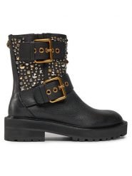 Kurt Geiger Botki 225-Hackney Biker Boot 546505109 Czarny. Czarne botki damskie Kurt Geiger, ze skóry, bez obcasa, na płaskiej podeszwie, bez zapięcia. Za 1,259.00 zł.
