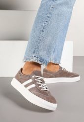 Brązowe Sneakersy Tenisówki ze Skóry Naturalnej na Niskiej Platformie Eleadria. Brązowe obuwie sportowe damskie Renee, z jeansu, bez zapięcia, tenisowe. Za 189.99 zł.