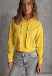 Żółta Bluza z Kapturem i Bawełną Ozdobiona Ściągaczami Evianae. Żółte bluzy damskie Renee, l, bez wzorów, z bawełny, z kapturem. Za 34.99 zł.