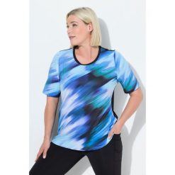 Damskie T-Shirt wycięcie na plecach okrągły dekolt rękaw 1/2. Niebieskie koszulki sportowe damskie Ulla Popken, plus size, bez wzorów, z elastanu, bez ramiączek. Za 199.99 zł.
