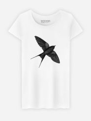 WOOOP Koszulka "Night Swallow" w kolorze białym rozmiar: XL. Białe bluzki damskie Wooop, xl, bez wzorów, z bawełny, bez kołnierzyka, bez ramiączek. Za 92.21 zł.