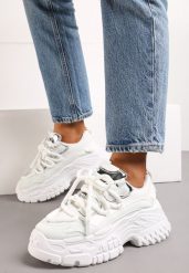 Białe Sneakersy na Grubej Podeszwie z Ozdobnym Sznurowaniem przed Kostkę Mystarie. Białe obuwie sportowe damskie Born2be, przed kostkę, bez zapięcia. Za 99.99 zł.