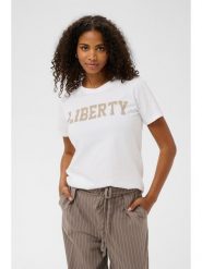 Kaffe Koszulka w kolorze białym rozmiar: XS. Białe bluzki damskie Kaffe, xs, bez wzorów, z bawełny, bez kołnierzyka, bez ramiączek. Za 86.99 zł.