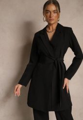 Czarna Marynarka Sukienkowa z Usztywnioną Linią Ramion Wiązana w Talii Equintina. Czarne marynarki i żakiety damskie Renee, m, bez wzorów, biznesowe. Za 99.99 zł.