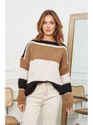 Joséfine Sweter "Calzoni" w kolorze karmelowo-czarno-beżowym rozmiar: M. Brązowe swetry klasyczne damskie Joséfine, m, z wełny, bez kołnierzyka. Za 153.71 zł.