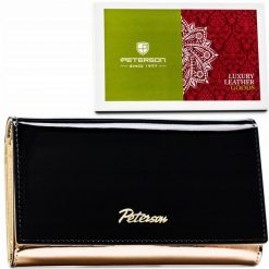 Portfel damski Peterson PTN 1N-466 czarny. Czarne portfele damskie Peterson, bez wzorów, z lakierowanej skóry. Za 129.99 zł.