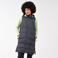 Ganella Regatta damska turystyczna kamizelka pikowana długa. Szare kamizelki damskie Regatta, bez wzorów, bez kaptura. W wyprzedaży za 372.50 zł.