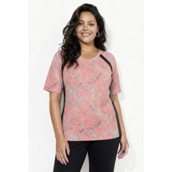 Damskie T-shirt liście siateczka dekolt w szpic rękaw 1/2 z recyklingu. Brązowe t-shirty damskie Ulla Popken, plus size, bez wzorów, z elastanu, bez kołnierzyka. Za 199.99 zł.