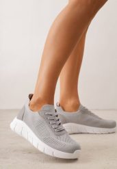 Szare Dzianinowe Sneakersy na Grubej Podeszwie ze Żłobieniami Enolora. Szare obuwie sportowe damskie Born2be, z dzianiny, bez zapięcia, na fitness i siłownię. Za 79.99 zł.