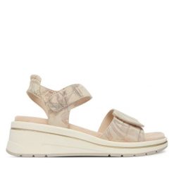 Sandały Caprice. Brązowe sandały damskie Caprice, bez wzorów, bez obcasa, na koturnie, bez zapięcia. Za 329.99 zł.