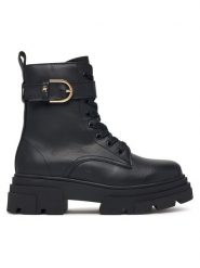 Tommy Hilfiger Trapery Leather Th Buckled Lace-Up Boot FW0FW09550 Czarny. Czarne trapery damskie Tommy Hilfiger, ze skóry, bez zapięcia. Za 799.99 zł.