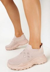 Beżowe Wsuwane Buty Sportowe z Cyrkoniami na Grubej Podeszwie Adisyna. Brązowe obuwie sportowe casual damskie Born2be. Za 64.99 zł.
