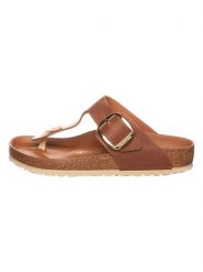 Birkenstock Skórzane japonki "Gizeh Big Buckle" w kolorze jasnobrązowym rozmiar: 37. Brązowe klapki damskie Birkenstock, bez wzorów, z otwartym noskiem, bez obcasa, bez zapięcia. Za 506.32 zł.