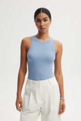TOP GWEN BŁĘKITNY S - Flawless. Niebieskie koszulki sportowe damskie Flawless, s, bez wzorów, z bawełny, bez ramiączek. Za 259.00 zł.