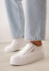 Białe Klasyczne Trampki VICES w Stylu Basic Riovanna. Białe trampki damskie Born2be, bez wzorów, z jeansu, bez zapięcia. Za 69.99 zł.