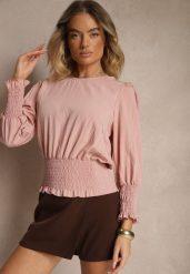 Ciemnoróżowa Bluzka z Wiskozą Ozdobiona Ściągaczami Tosara. Czerwone bluzki damskie Renee, bez wzorów, z jeansu, bez kołnierzyka, bez ramiączek. Za 59.99 zł.