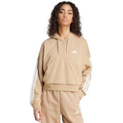 Adidas Essentials French Terry Hoodie Quarter Zip - damska bluza bawełniana. Brązowe bluzy damskie Adidas, s, bez wzorów, z bawełny, z kapturem. Za 275.40 zł.