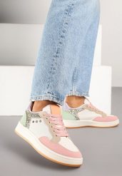 Różowo-Beżowe Streetwearowe Sneakersy Zdobione Przeszyciami Neonisea. Czerwone obuwie sportowe damskie Renee, z jeansu, bez zapięcia. Za 79.99 zł.