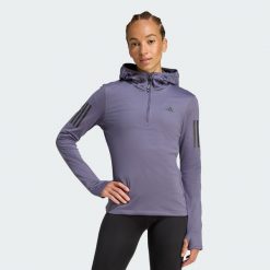 Bluza Own The Run Winterized Hooded Half-Zip. Fioletowe bluzy damskie Adidas, m, bez wzorów, z kapturem. Za 227.99 zł.