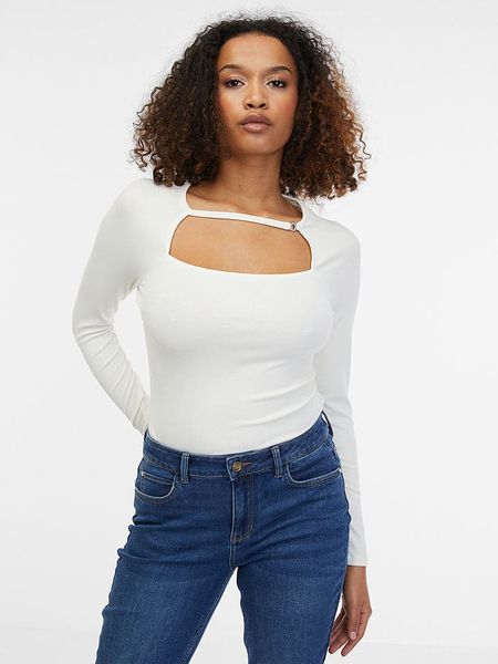 Orsay Koszulka w kolorze kremowym rozmiar: L. Brązowe koszulki damskie Orsay, l, bez wzorów, bez kołnierzyka, bez ramiączek. Za 34.99 zł.