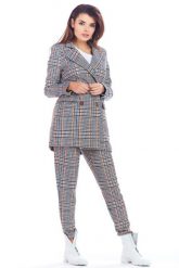 Stylowy Dwurzędowy Żakiet w Kratę - Granatowy. Niebieskie marynarki i żakiety damskie Awama, l, bez wzorów, z elastanu, eleganckie. Za 359.90 zł.