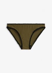 Skąpe figi bikini z haftem. Czarne bikini bonprix, bez wzorów. Za 32.99 zł.