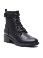 Clara Barson Trzewiki WYL2717-6 Czarny. Czarne botki damskie Clara Barson, ze skóry, bez obcasa, na płaskiej podeszwie, bez zapięcia. Za 119.99 zł.