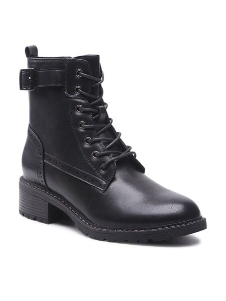 Clara Barson Trzewiki WYL2717-6 Czarny. Czarne botki damskie Clara Barson, ze skóry, bez obcasa, na płaskiej podeszwie, bez zapięcia. Za 119.99 zł.