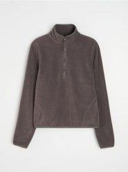 Polarowa bluza half-zip ze stójką - szary. Szare bluzy damskie Sinsay, l, bez wzorów, z polaru, bez kaptura. Za 39.99 zł.