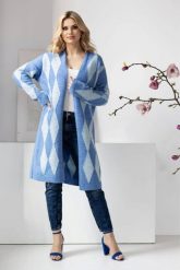 Elegancki sweter kardigan w romby niebieski. Niebieskie kardigany damskie PeeKaBoo, uniwersalny, bez wzorów. Za 349.00 zł.