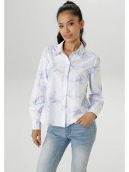 Aniston Bluzka w kolorze biało-błękitnym rozmiar: 40. Białe bluzki damskie Aniston, bez wzorów, bez kołnierzyka, bez ramiączek. Za 86.99 zł.